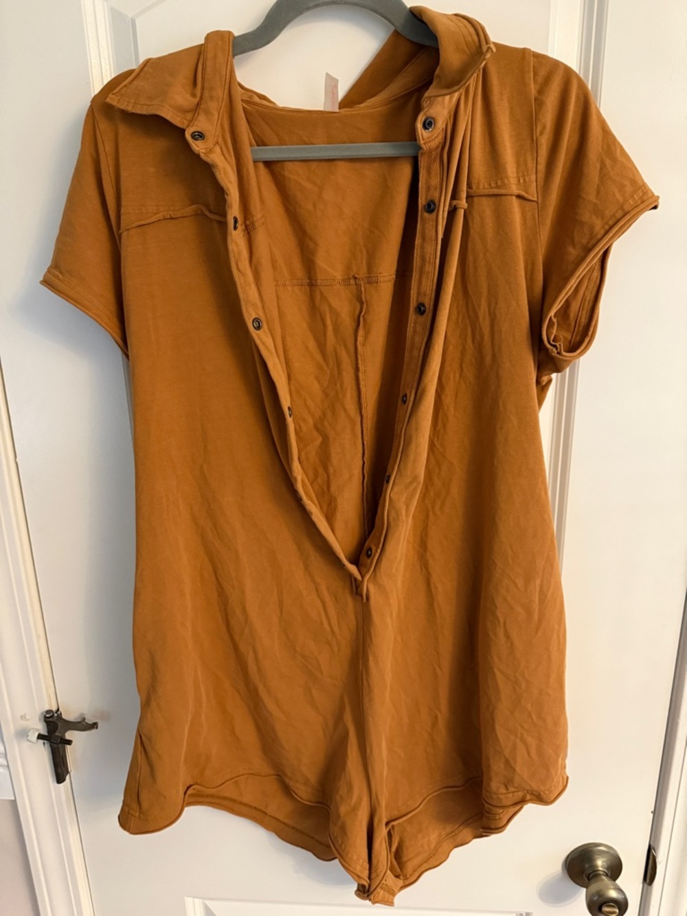 Free People Short Sleeve Hooded Romper in Warm Rust